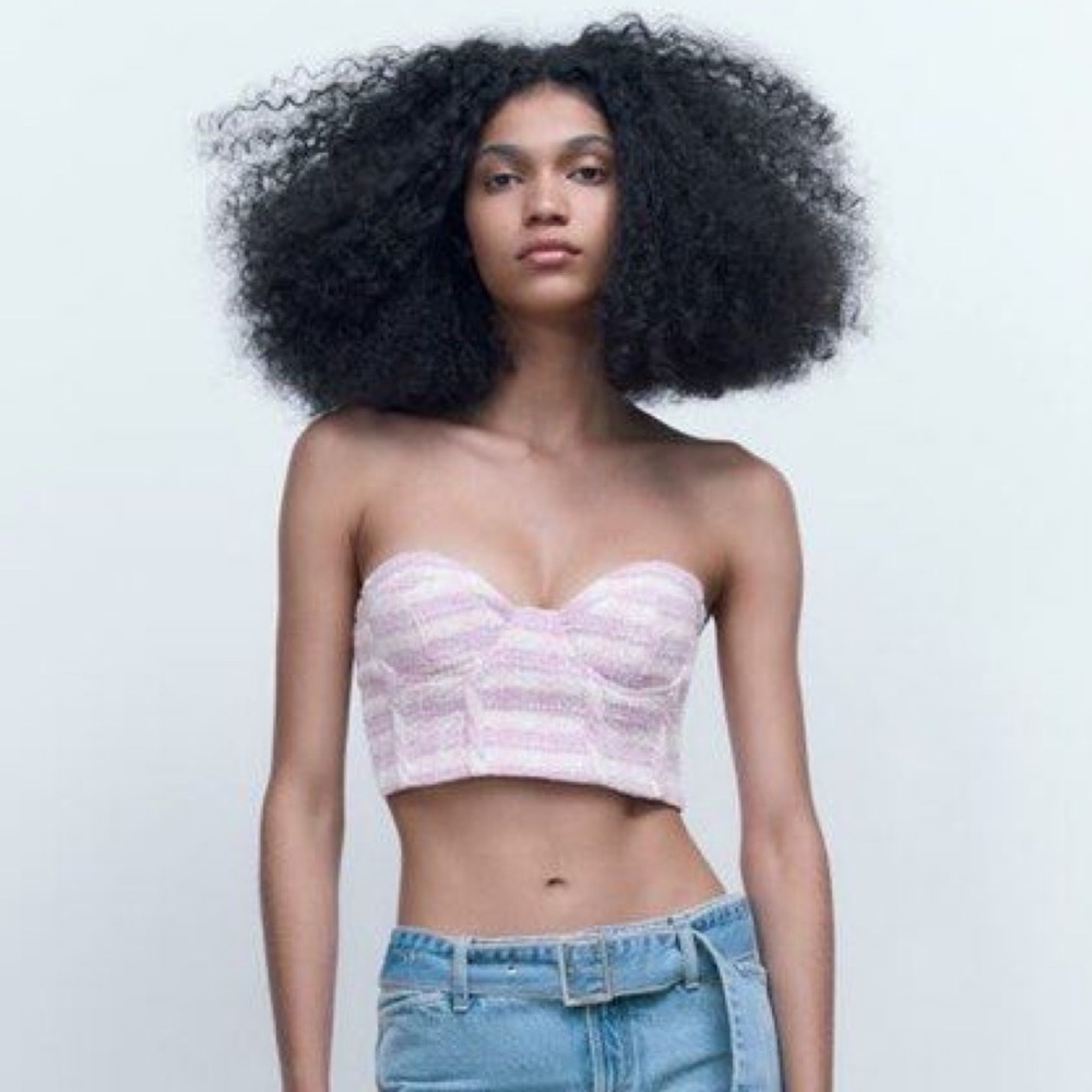 NWT Zara Purple & Pink Tweed Bustier Corset Top - Size Small